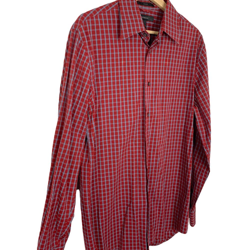 Express Red Checkered Button-Down Shirt Stretch M… - image 5